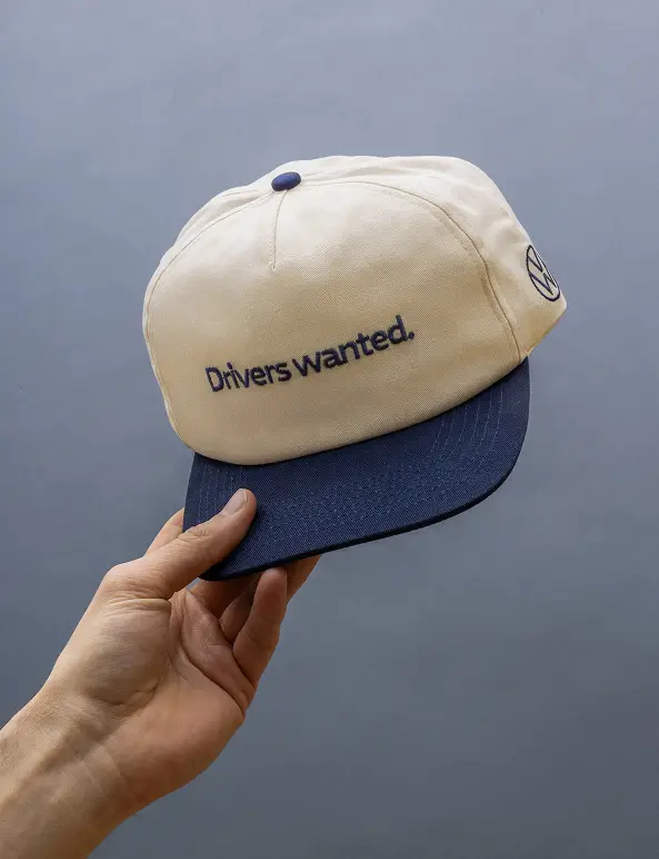 Hat with 'Driver wanted' embroidered on front